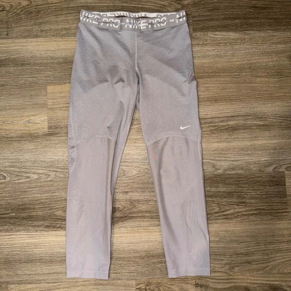 Nike Pro 7/8 Leggings Womens M Gray Mesh Training Gym‎ Athletic